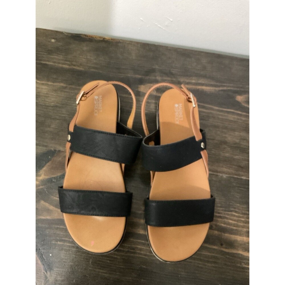 Market & Spruce Women's Black Faux Leather Sandals Size 9